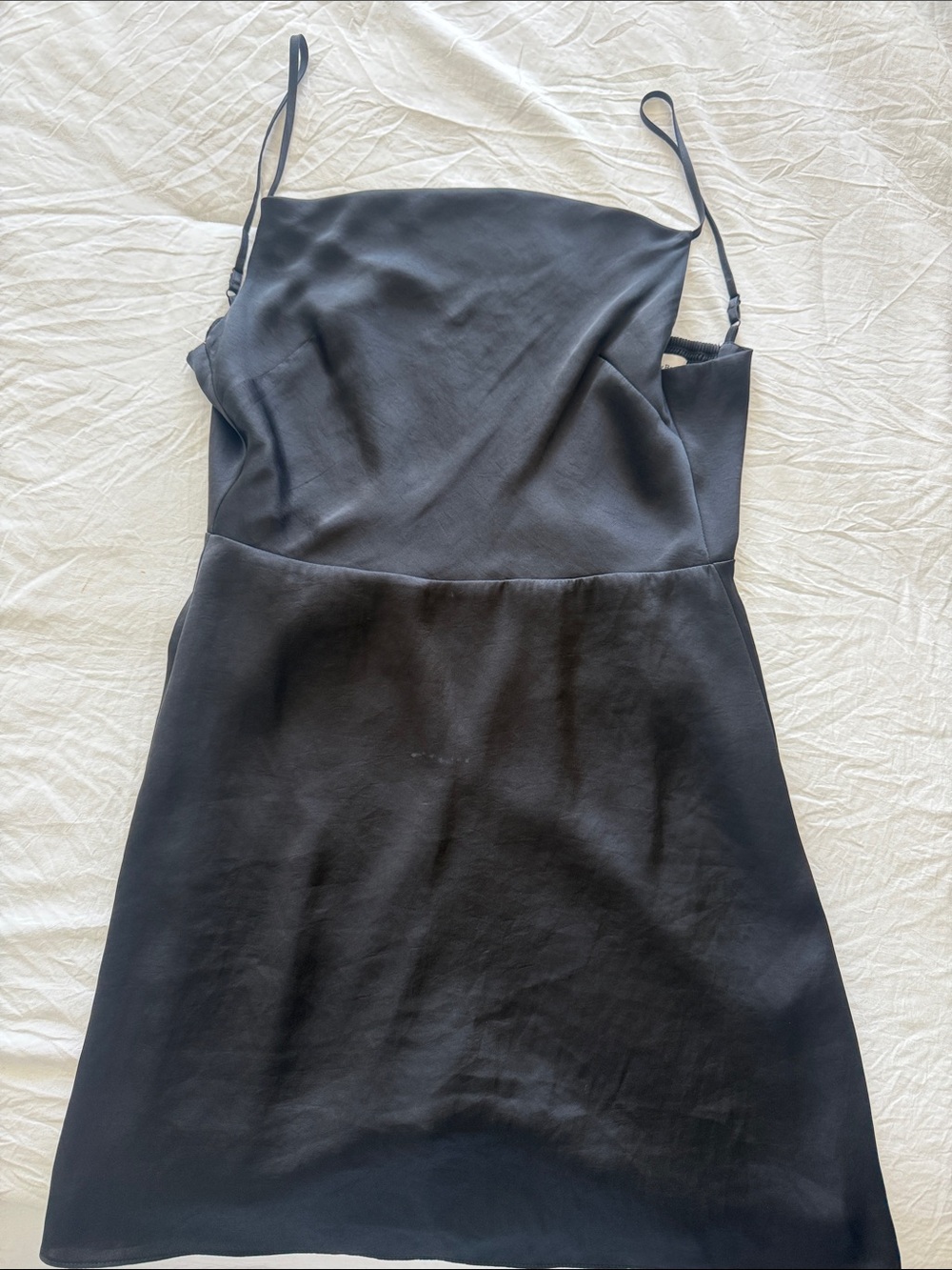 Sunday Best Black Satin Mini Slip Dress with Spaghetti Straps